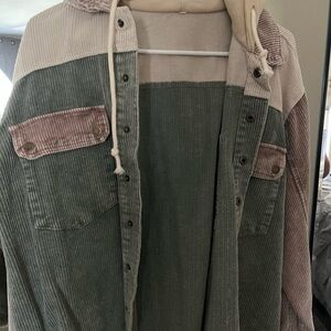 Colorblock Corduroy Jacket with Hood